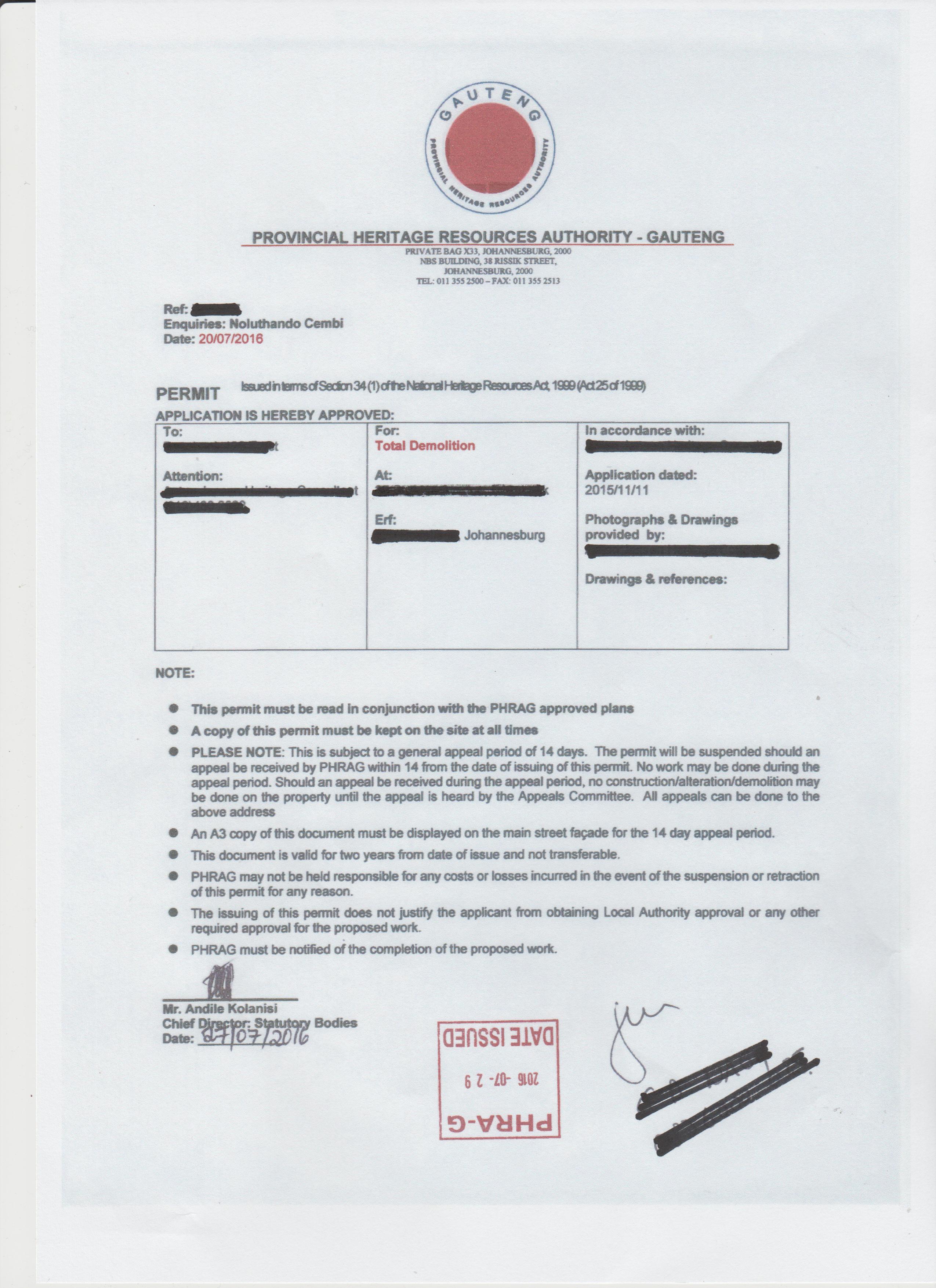 PHRAG demolition permit.jpeg The Heritage Portal